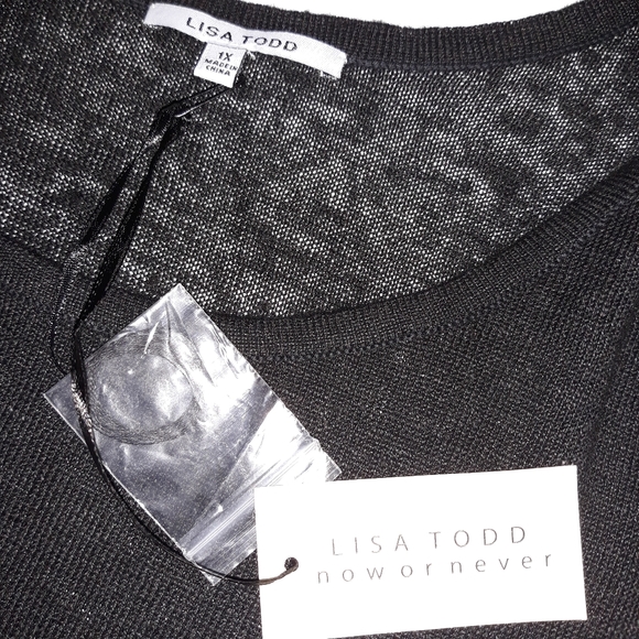 Lisa Todd Tank 100% Linen Scoop Neck 1X  Black Comfy Asymmetrical Hem NEW - Picture 15 of 15